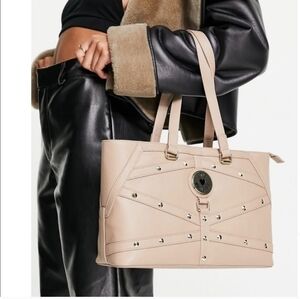 NEW Love Moschino Borsa VIT Natural Grain Taupe Shoulder Bag Leather